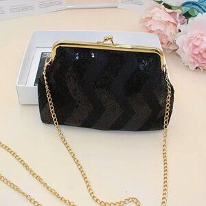 Travel Passions - Black Sequins Decor Shoulder Bag With Chain Strap